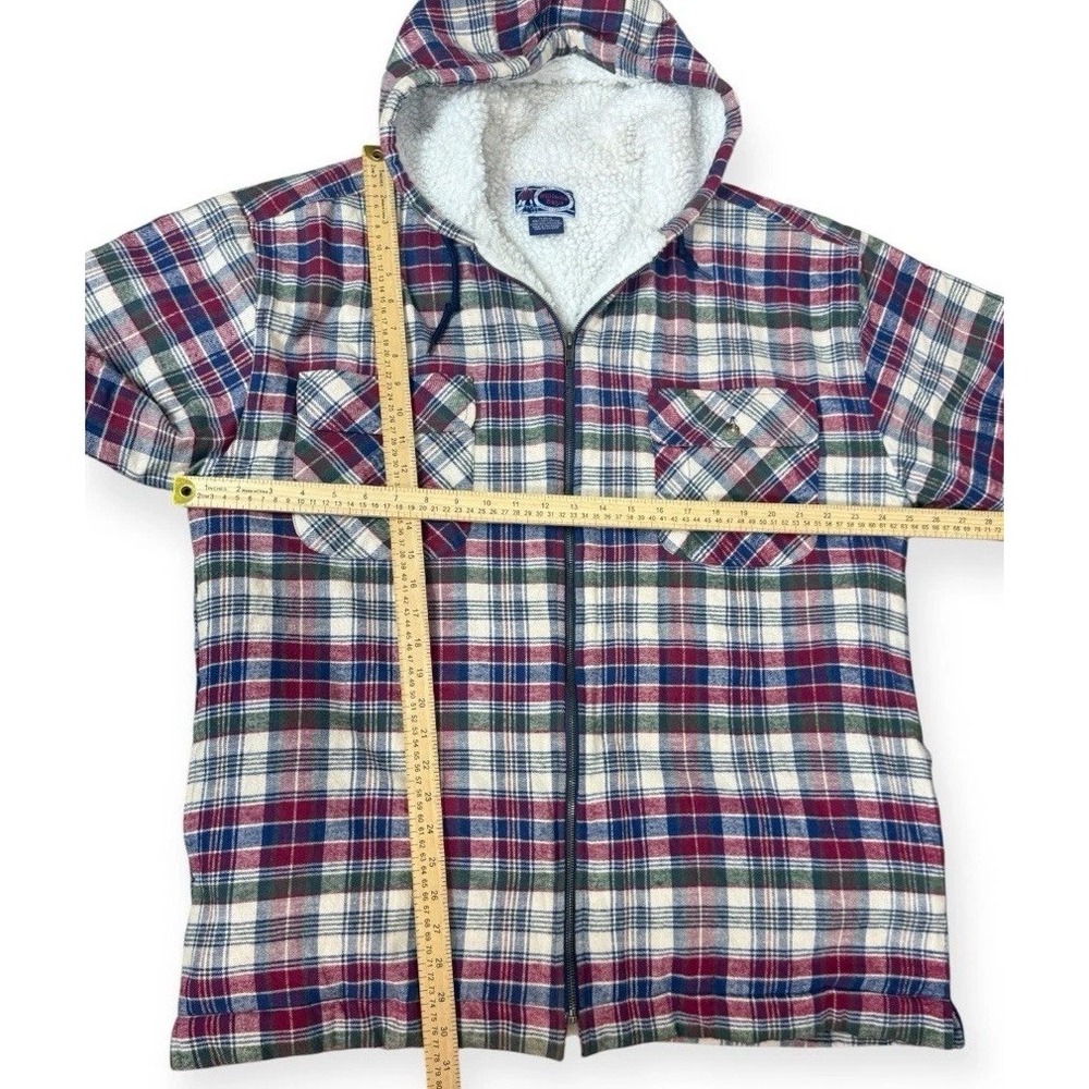 Vtg Williams Bay Sherpa Lined Hooded Flannel Jacket Men's L Plaid Barn Chore - Picture 3 of 6